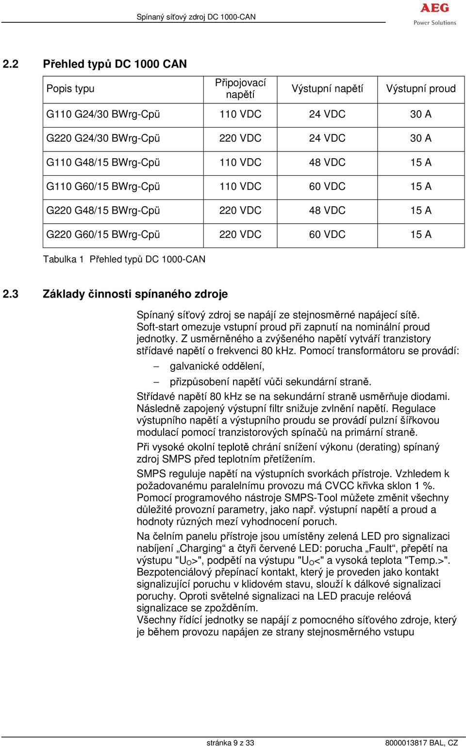3 Základy činnosti spínaného zdroje Spínaný síťový zdroj se napájí ze stejnosměrné napájecí sítě. Soft-start omezuje vstupní proud při zapnutí na nominální proud jednotky.