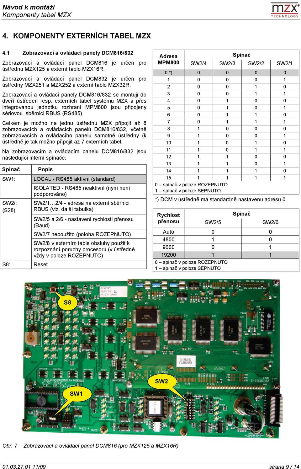 externích tabel systému MZX a přes integrovanou jednotku rozhraní MPM800 jsou připojeny sériovou sběrnici RBUS (RS485).