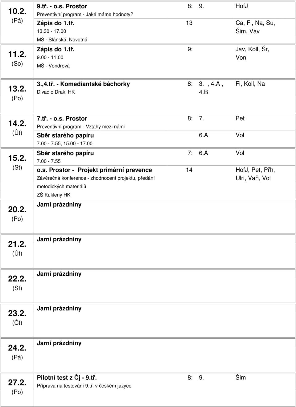 Pet Preventivní program - Vztahy mezi námi Sběr st