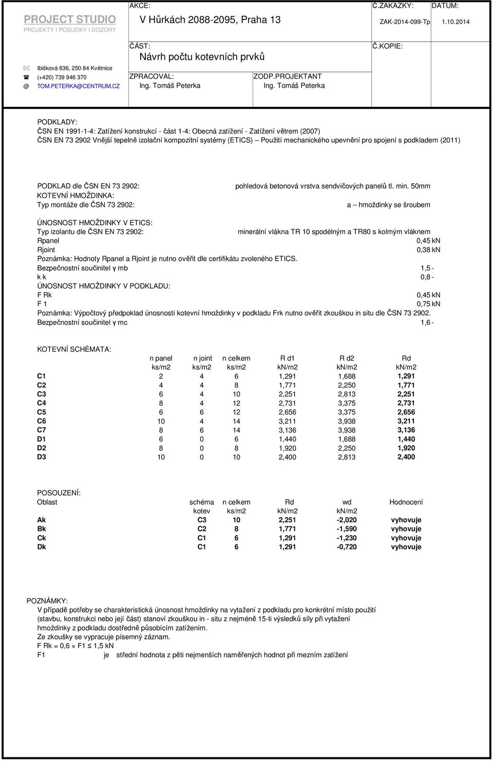 KOPIE: PODKLADY: ČSN EN 1991-1-4: Zatížení konstrukcí - část 1-4: Obecná zatížení - Zatížení větrem (2007) ČSN EN 73 2902 Vnější tepelně izolační kompozitní systémy (ETICS) Použití mechanického