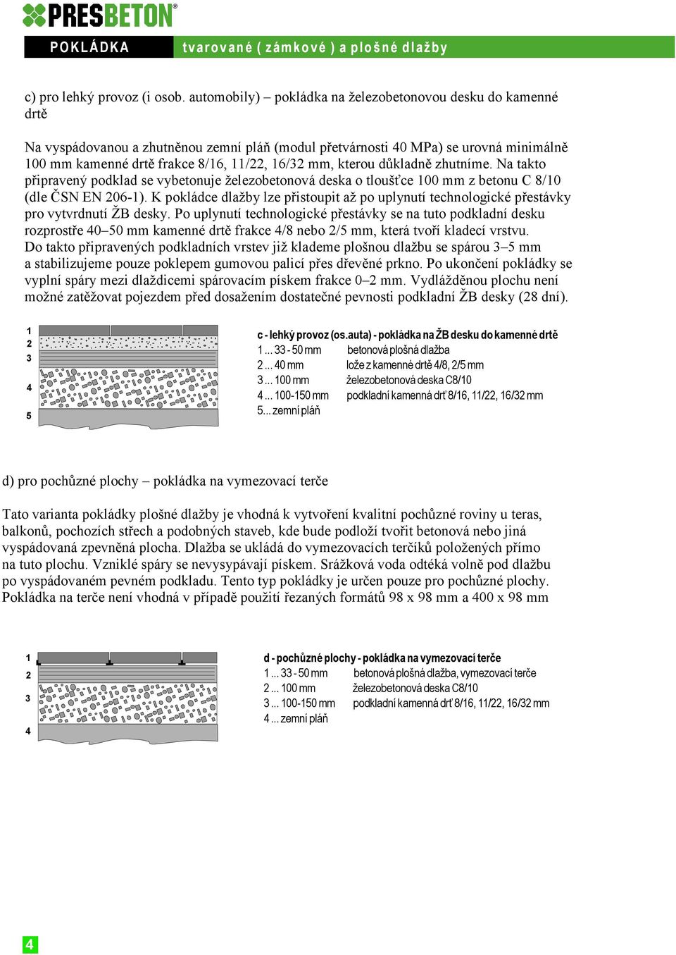 důkladně zhutníme. Na takto připravený podklad se vybetonuje železobetonová deska o tloušťce 00 mm z betonu C 8/0 (dle ČSN EN 06-).