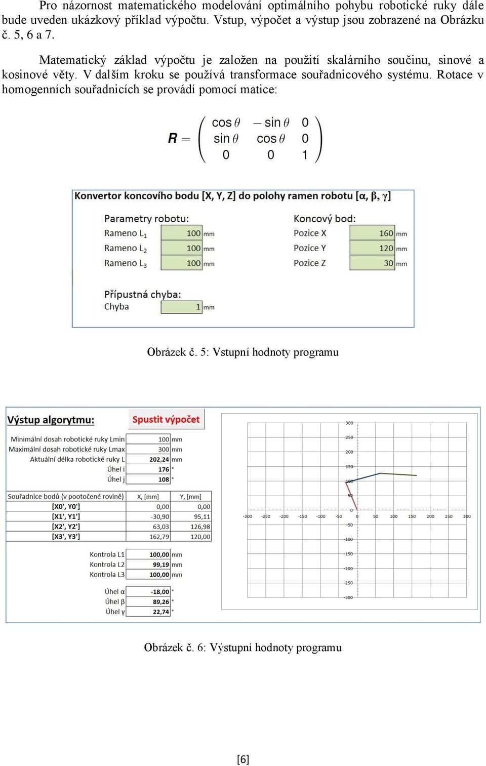 Matematický základ výpočtu je založen na použití skalárního součinu, sinové a kosinové věty.