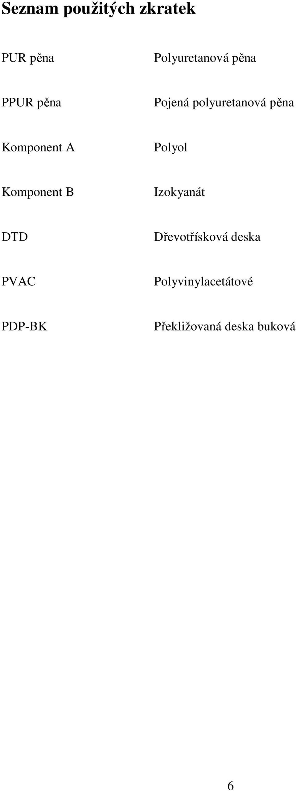 Polyol Komponent B Izokyanát DTD Dřevotřísková deska