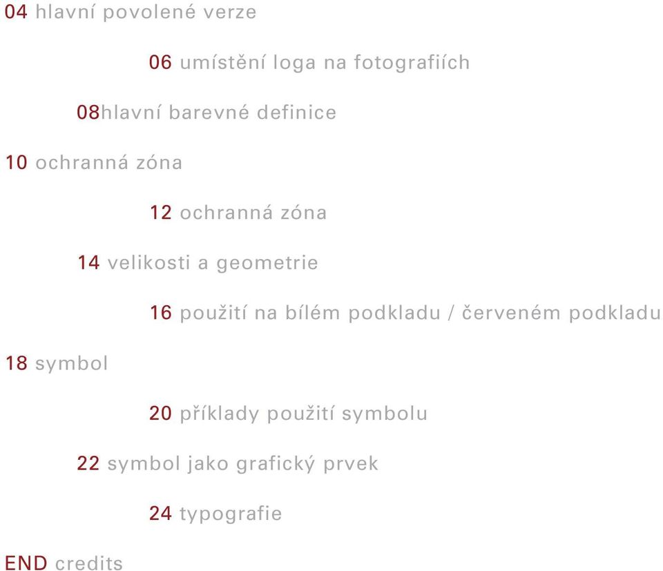 geometrie 16 použití na bílém podkladu / červeném podkladu 18 symbol 20