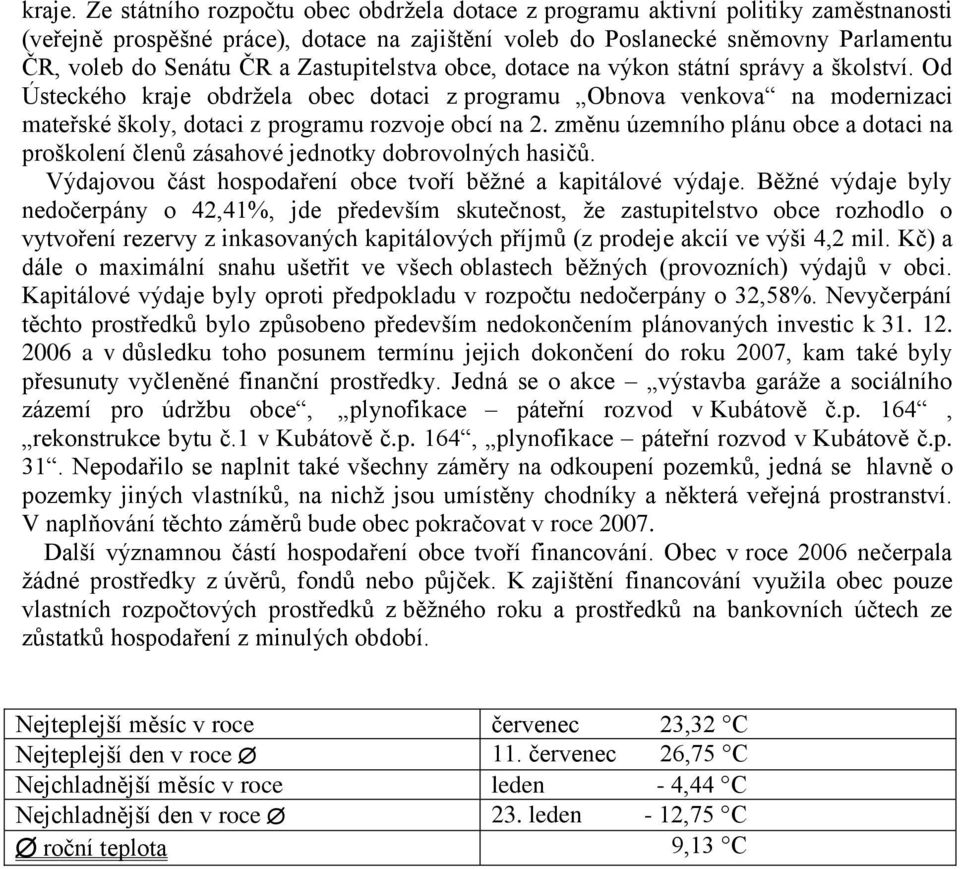 Zastupitelstva obce, dotace na výkon státní správy a školství. Od Ústeckého kraje obdržela obec dotaci z programu Obnova venkova na modernizaci mateřské školy, dotaci z programu rozvoje obcí na 2.