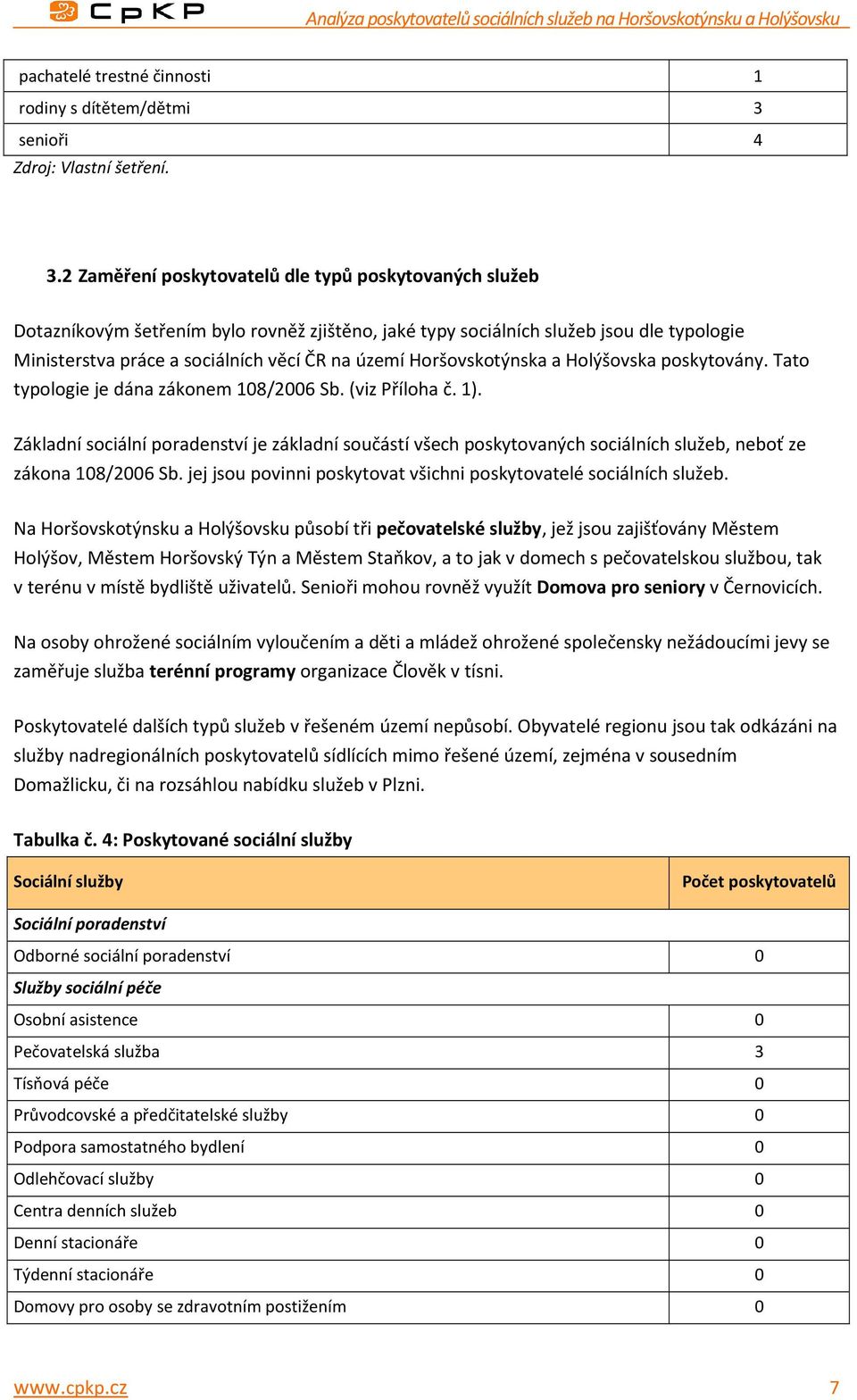 2 Zaměření poskytovatelů dle typů poskytovaných služeb Dotazníkovým šetřením bylo rovněž zjištěno, jaké typy sociálních služeb jsou dle typologie Ministerstva práce a sociálních věcí ČR na území