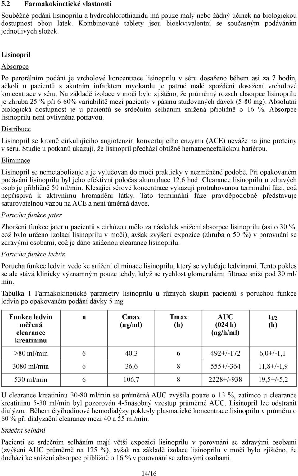 Lisinopril Absorpce Po perorálním podání je vrcholové koncentrace lisinoprilu v séru dosaženo během asi za 7 hodin, ačkoli u pacientů s akutním infarktem myokardu je patrné malé zpoždění dosažení