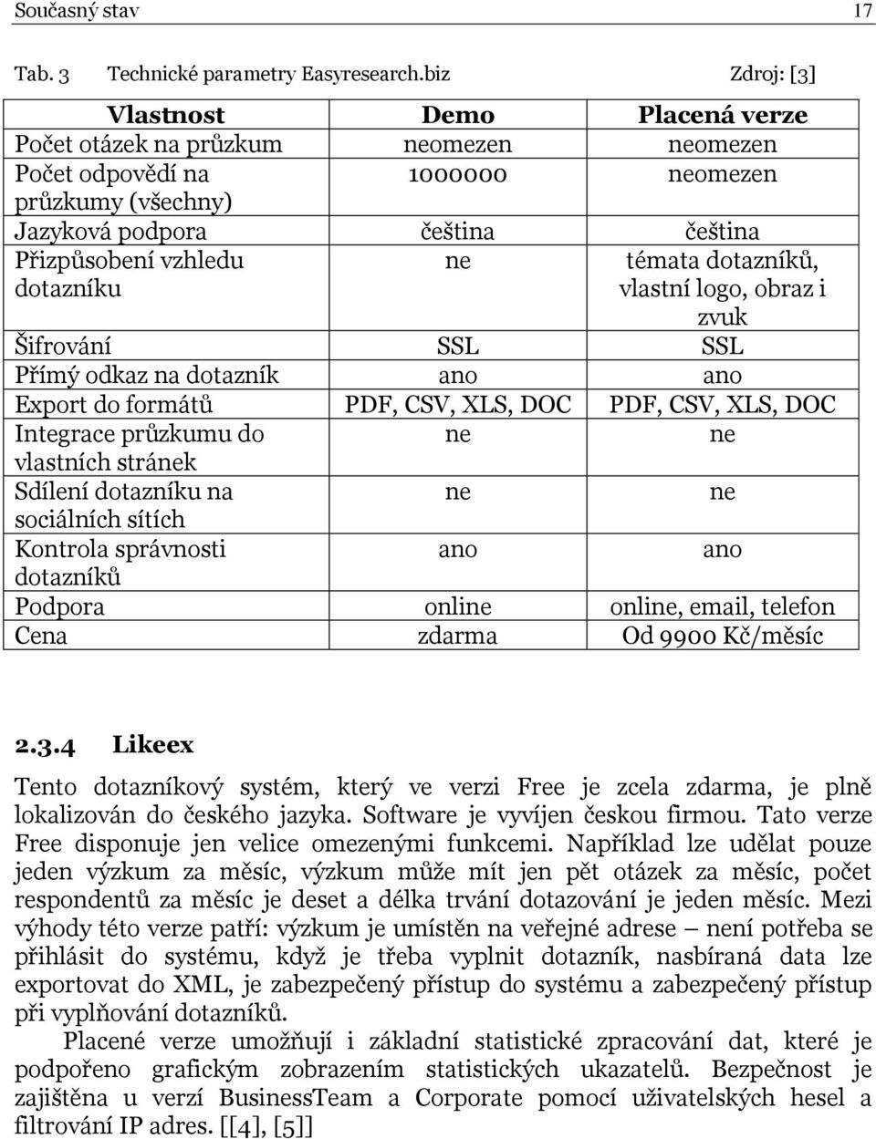 dotazníku ne témata dotazníků, vlastní logo, obraz i zvuk Šifrování SSL SSL Přímý odkaz na dotazník ano ano Export do formátů PDF, CSV, XLS, DOC PDF, CSV, XLS, DOC Integrace průzkumu do ne ne