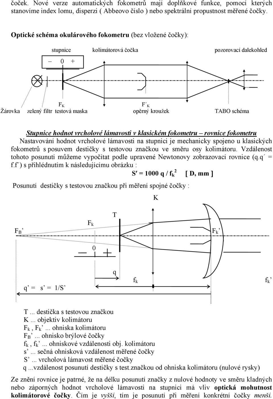 vrcholové lámavosti v klasickém fokometru rovnice fokometru Nastavování hodnot vrcholové lámavosti na stupnici je mechanicky spojeno u klasických fokometrů s posuvem destičky s testovou značkou ve