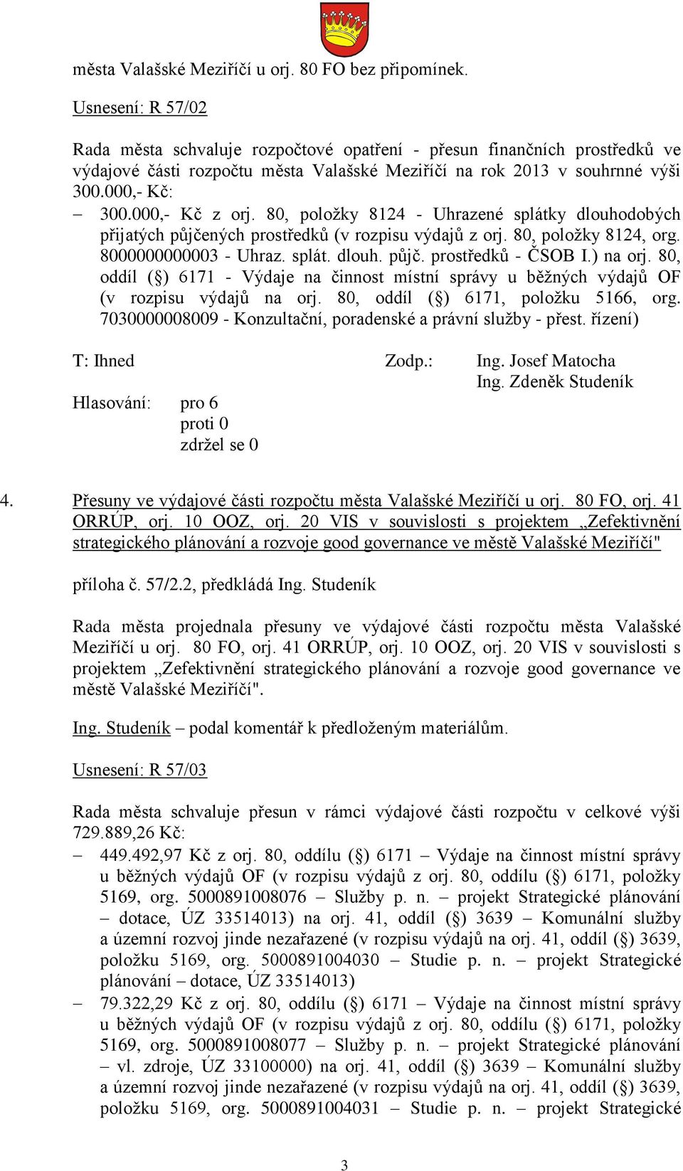 000,- Kč z orj. 80, položky 8124 - Uhrazené splátky dlouhodobých přijatých půjčených prostředků (v rozpisu výdajů z orj. 80, položky 8124, org. 8000000000003 - Uhraz. splát. dlouh. půjč. prostředků - ČSOB I.