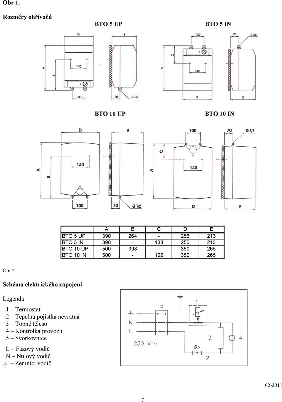 BTO 5 IN 390-138 256 213 BTO 10 UP 500 398-350 265 BTO 10 IN 500-122 350 265 Obr.