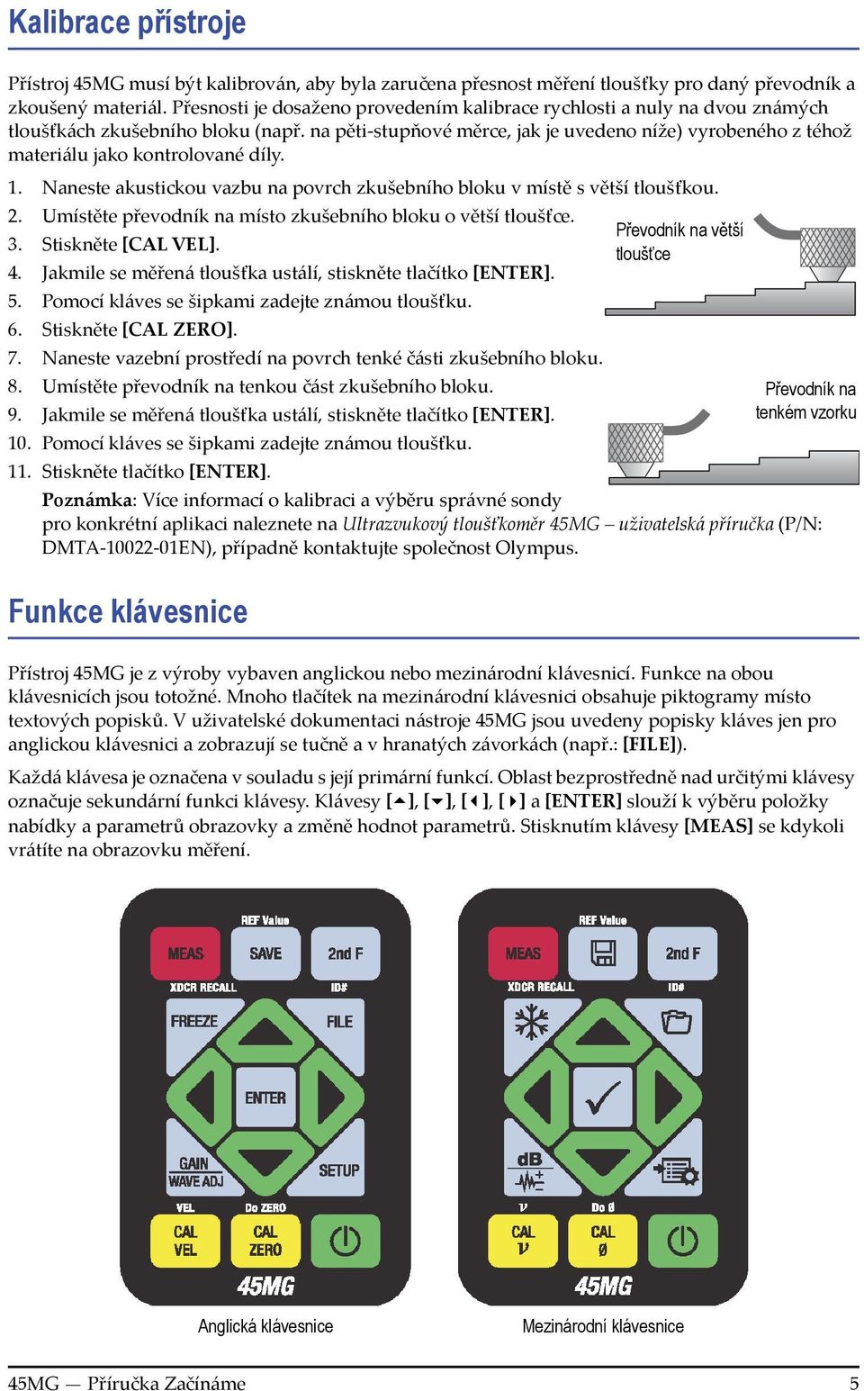 na pěti-stupňové měrce, jak je uvedeno níže) vyrobeného z téhož materiálu jako kontrolované díly. 1. Naneste akustickou vazbu na povrch zkušebního bloku v místě světší tloušťkou. 2.