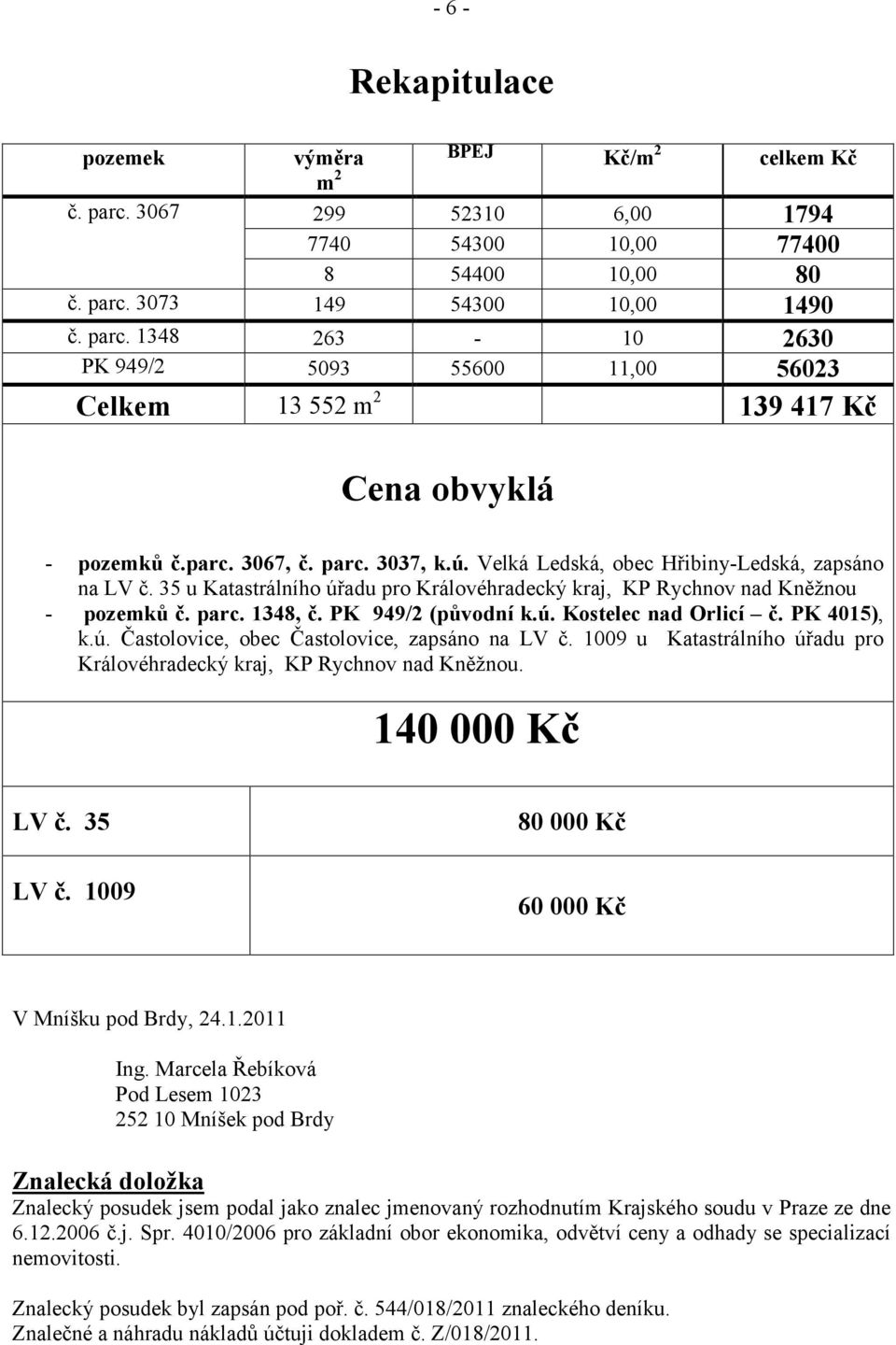 PK 949/2 (původní k.ú. Kostelec nad Orlicí č. PK 4015), k.ú. Častolovice, obec Častolovice, zapsáno na LV č. 1009 u Katastrálního úřadu pro Královéhradecký kraj, KP Rychnov nad Kněžnou.