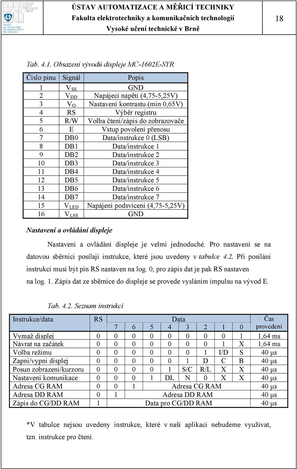 5 13 DB6 Data/instrukce 6 14 DB7 Data/instrukce 7 15 V LED Napájení podsvícení (4,75-5,25V) 16 V LSS GND Nastavení a ovládání displeje Nastavení a ovládání displeje je velmi jednoduché.