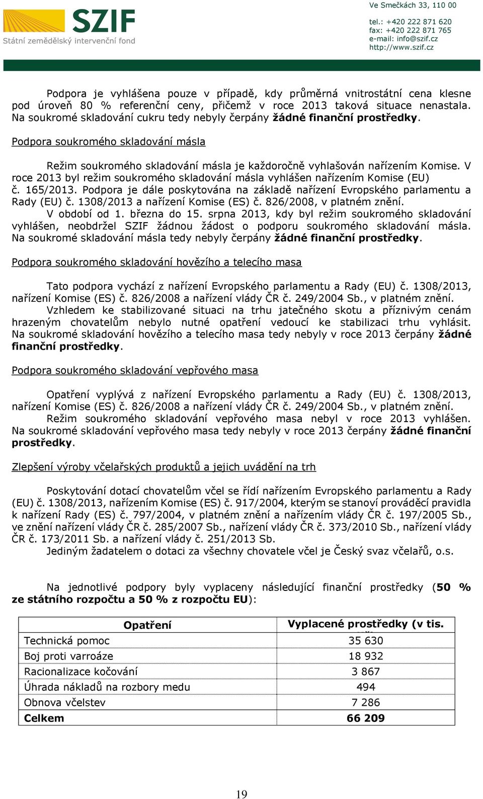 V roce 2013 byl režim soukromého skladování másla vyhlášen nařízením Komise (EU) č. 165/2013. Podpora je dále poskytována na základě nařízení Evropského parlamentu a Rady (EU) č.