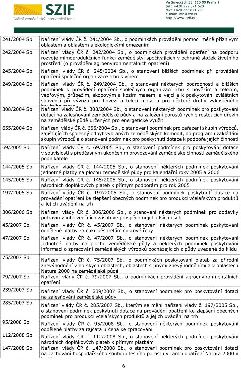 , o podmínkách provádění opatření na podporu rozvoje mimoprodukčních funkcí zemědělství spočívajících v ochraně složek životního prostředí (o provádění agroenvironmentálních opatření) 245/2004 Sb.