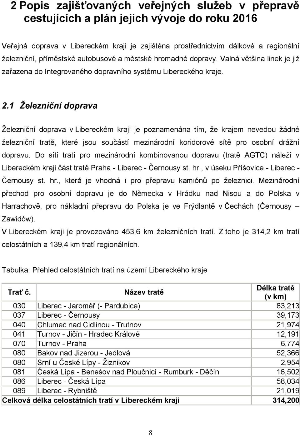 1 Železniční doprava Železniční doprava v Libereckém kraji je poznamenána tím, že krajem nevedou žádné železniční tratě, které jsou součástí mezinárodní koridorové sítě pro osobní drážní dopravu.