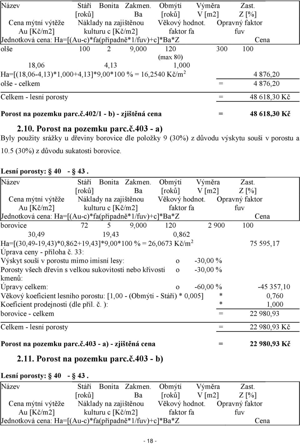 5 (30%) z důvodu sukatosti borovice. Lesní porosty: 40-43.