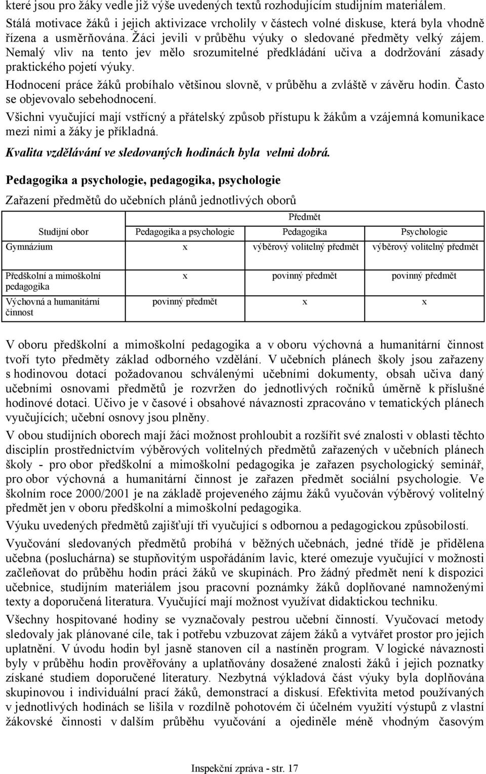 Hodnocení práce žáků probíhalo většinou slovně, v průběhu a zvláště v závěru hodin. Často se objevovalo sebehodnocení.