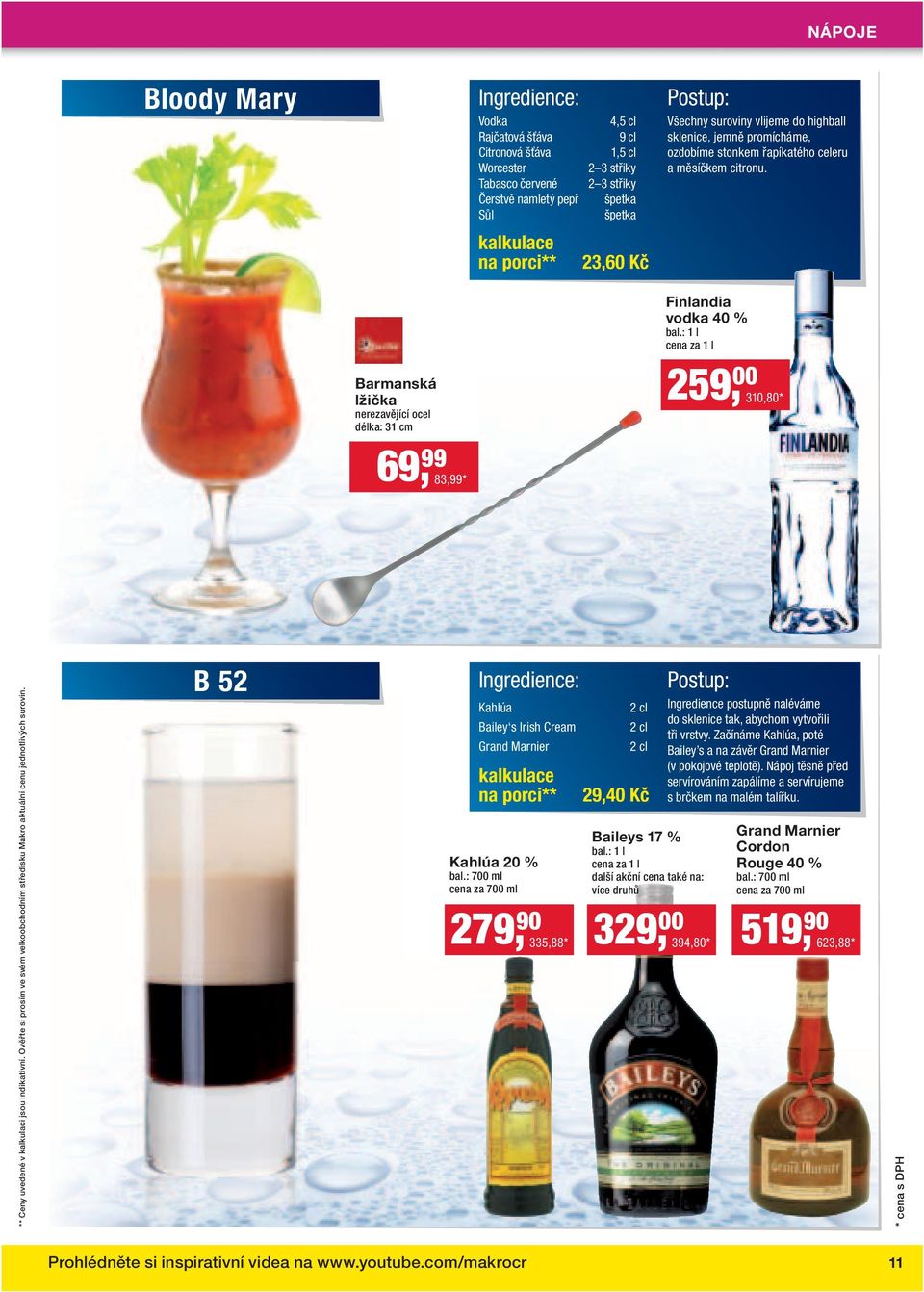 Barmanská lžička nerezavějící ocel délka: 31 cm 69, 99 83,99* Finlandia vodka 40 % 259, 00 310,80* ** Ceny uvedené v kalkulaci jsou indikativní.