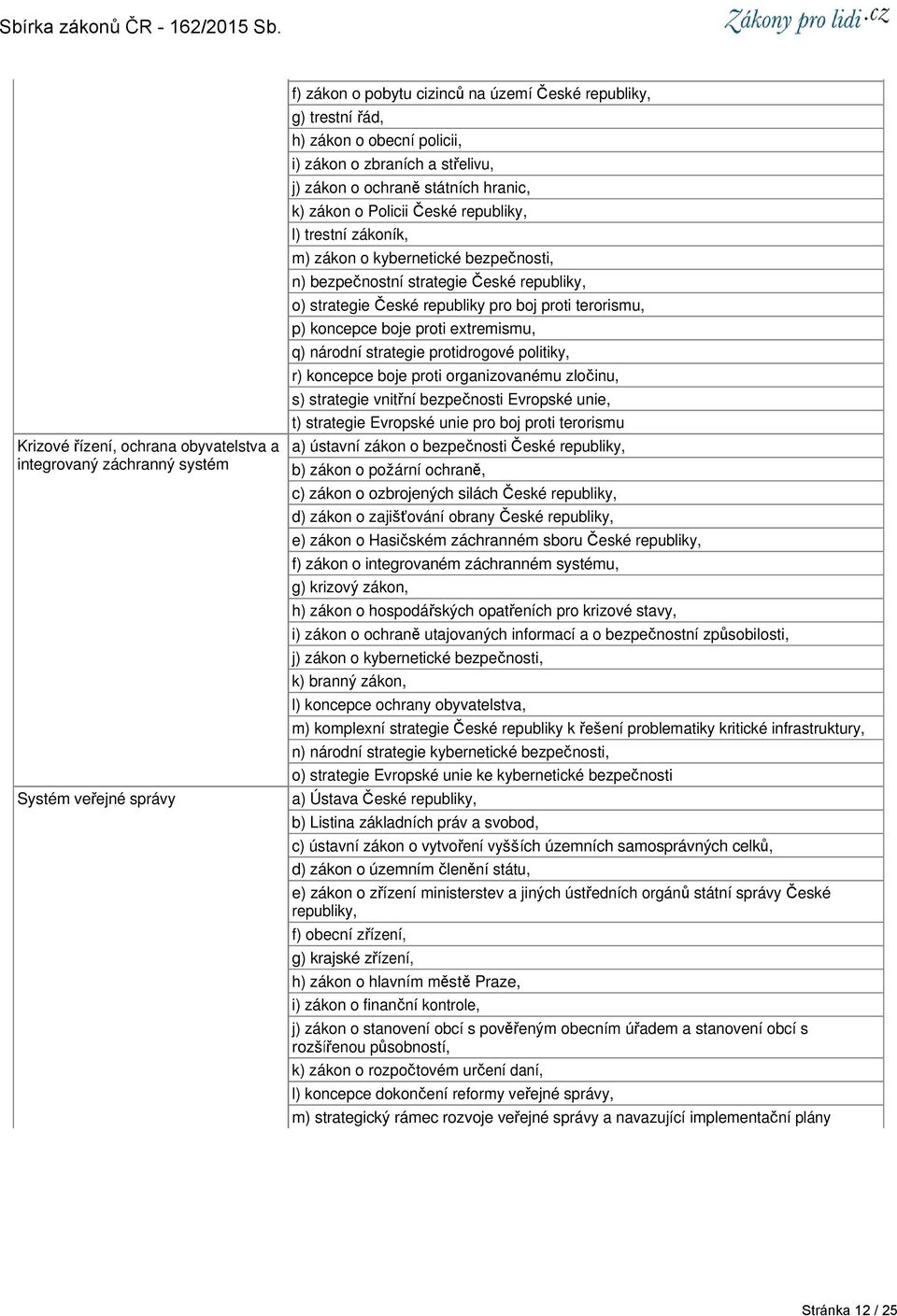 strategie České republiky pro boj proti terorismu, p) koncepce boje proti extremismu, q) národní strategie protidrogové politiky, r) koncepce boje proti organizovanému zločinu, s) strategie vnitřní