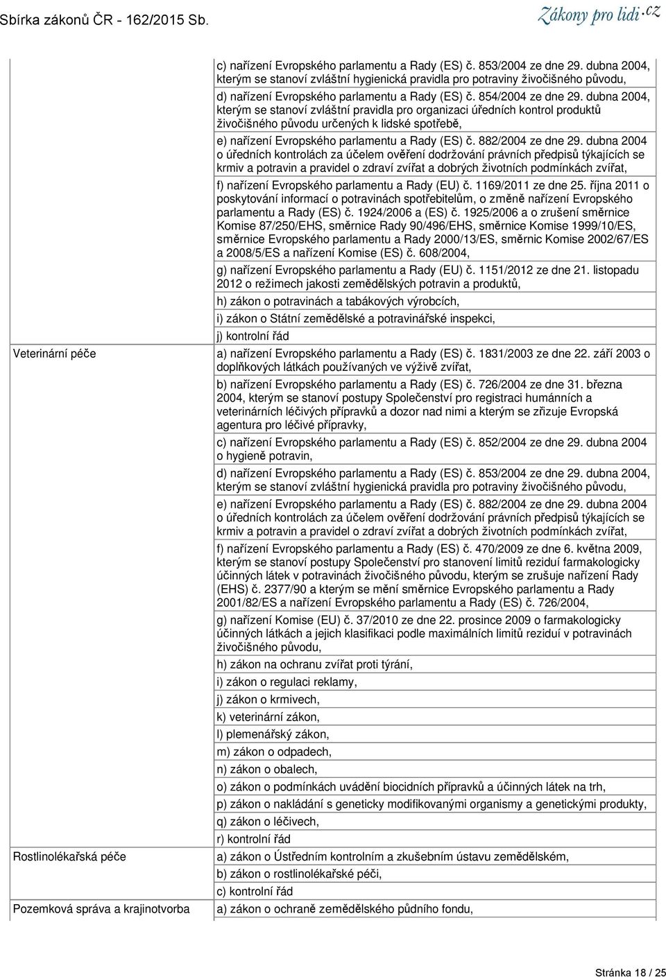 dubna 2004, kterým se stanoví zvláštní pravidla pro organizaci úředních kontrol produktů živočišného původu určených k lidské spotřebě, e) nařízení Evropského parlamentu a Rady (ES) č.