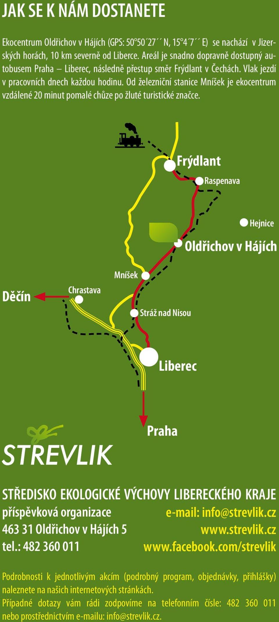 Od železniční stanice Mníšek je ekocentrum vzdálené 20 minut pomalé chůze po žluté turistické značce.