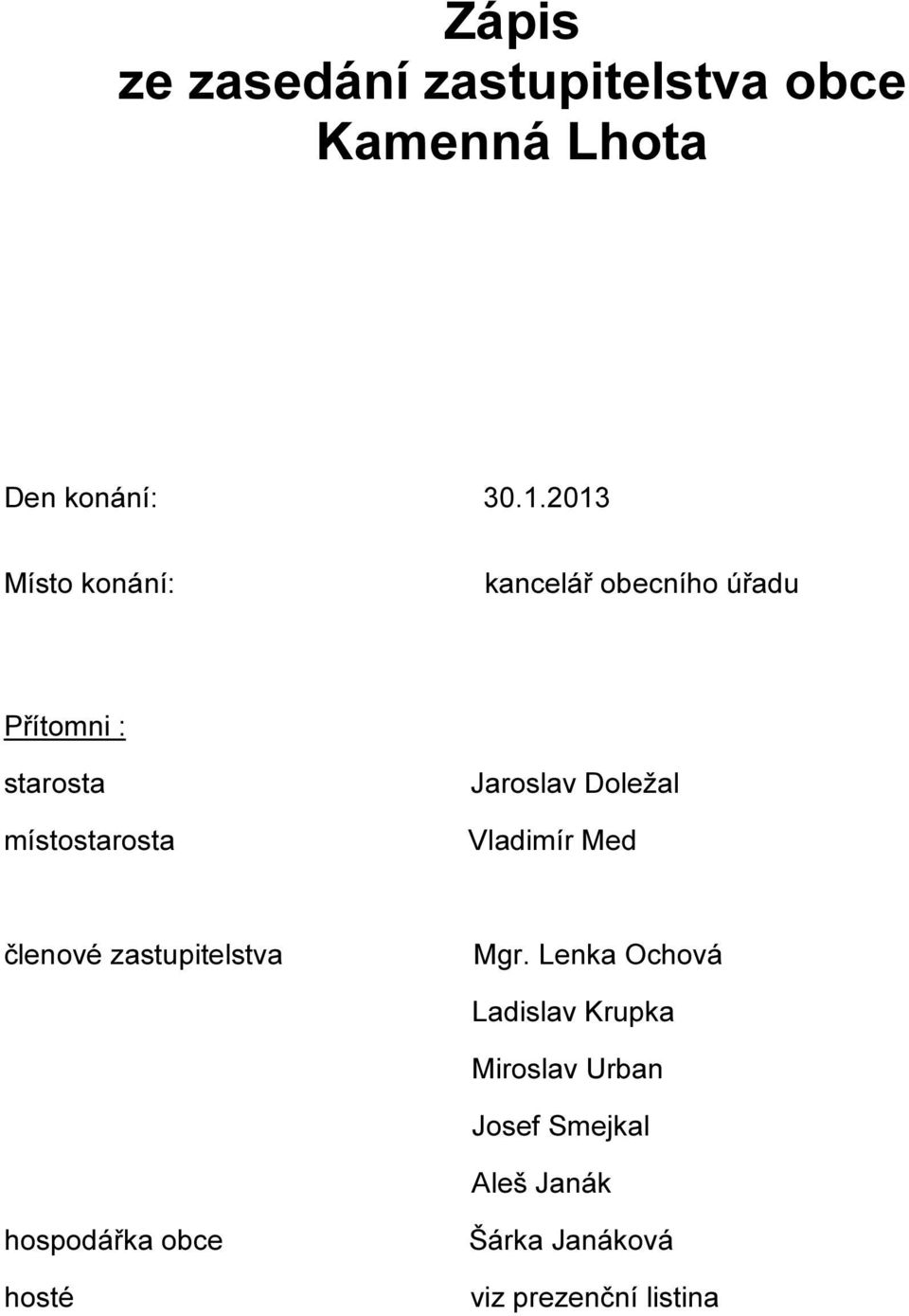 Jaroslav Doležal Vladimír Med členové zastupitelstva Mgr.