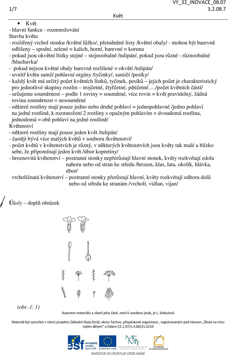 pokud jsou okvětní lístky stejné stejnoobalné /tulipán/, pokud jsou různé - různoobalné /hluchavka/ - pokud nejsou květní obaly barevně rozlišené = okvětí /tulipán/ - uvnitř květu samčí pohlavní