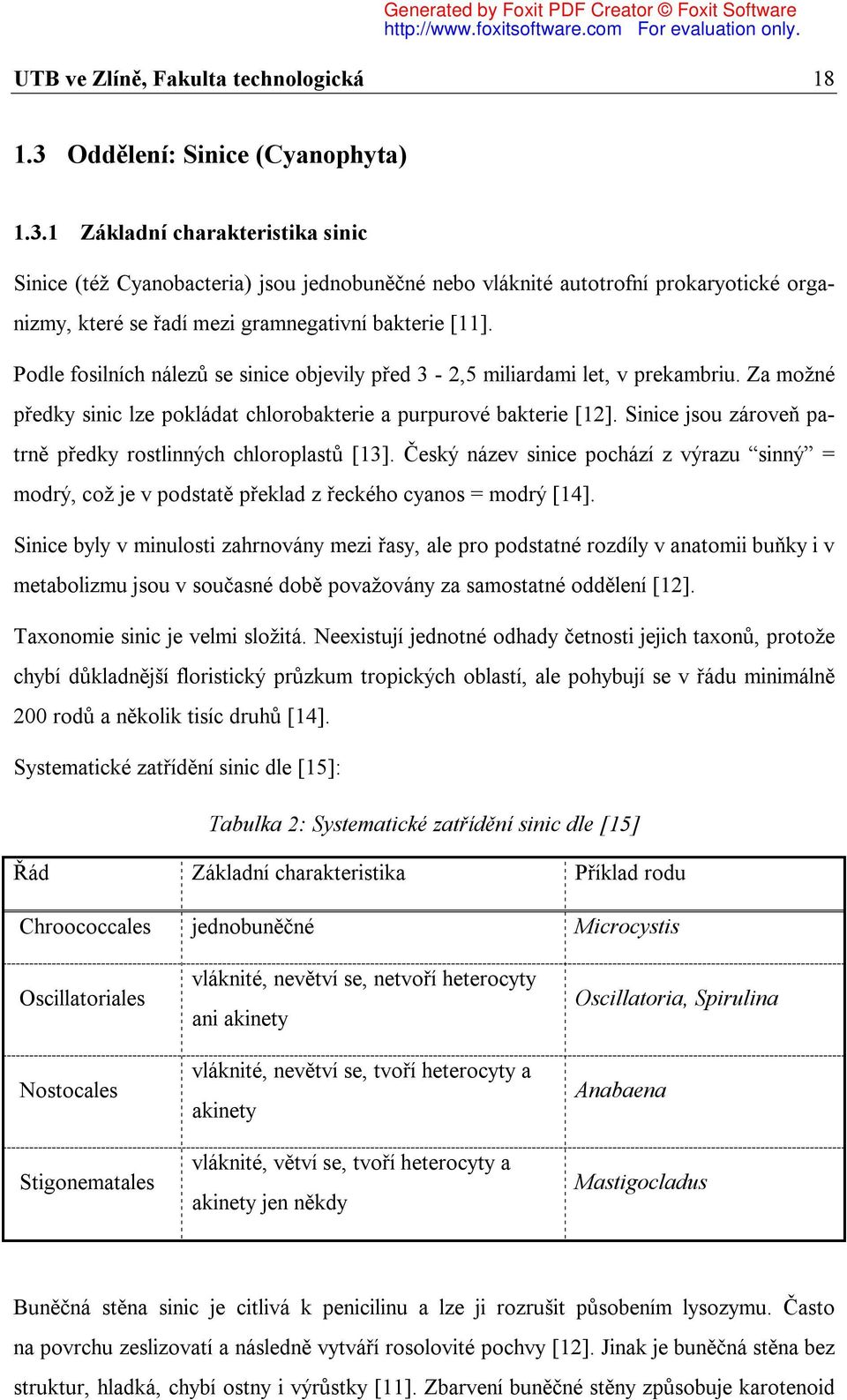 1 Základní charakteristika sinic Sinice (též Cyanobacteria) jsou jednobuněčné nebo vláknité autotrofní prokaryotické organizmy, které se řadí mezi gramnegativní bakterie [11].