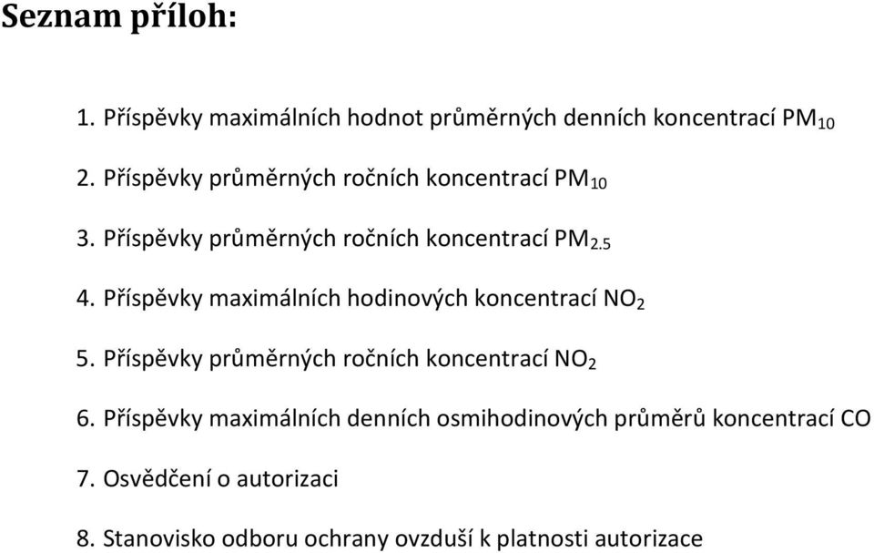 Příspěvky maximálních hodinových koncentrací NO 2 5. Příspěvky průměrných ročních koncentrací NO 2 6.