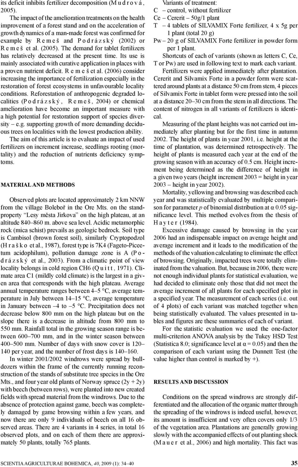 (2002) or Remeš et al. (2005). The demand for talet fertilizers has relatively decreased at the present time.