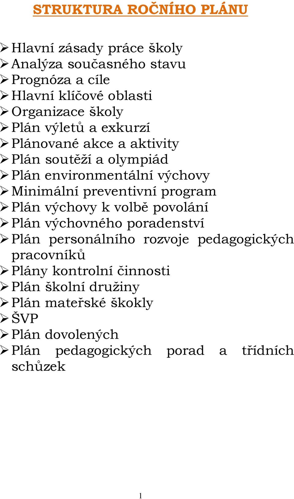 preventivní program Plán výchovy k volbě povolání Plán výchovného poradenství Plán personálního rozvoje pedagogických