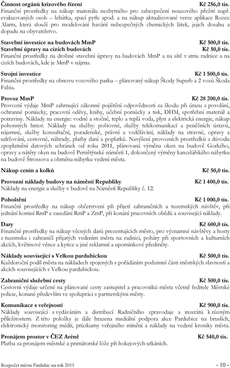 Stavební investice na budovách MmP Kč 500,0 tis. Stavební úpravy na cizích budovách Kč 50,0 tis.