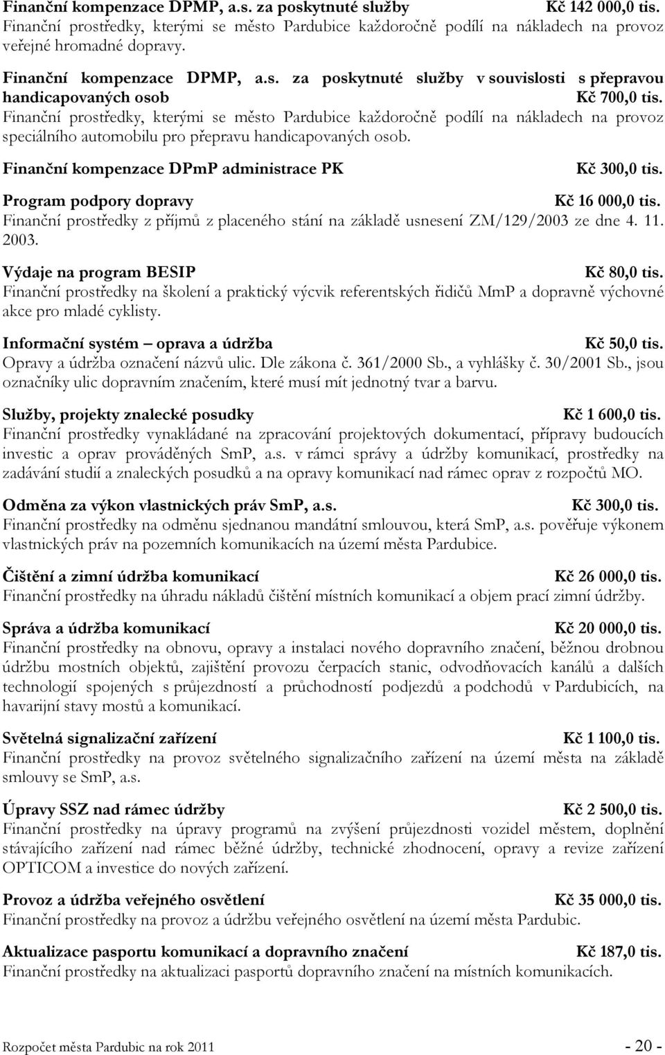 Finanční prostředky, kterými se město Pardubice každoročně podílí na nákladech na provoz speciálního automobilu pro přepravu handicapovaných osob.