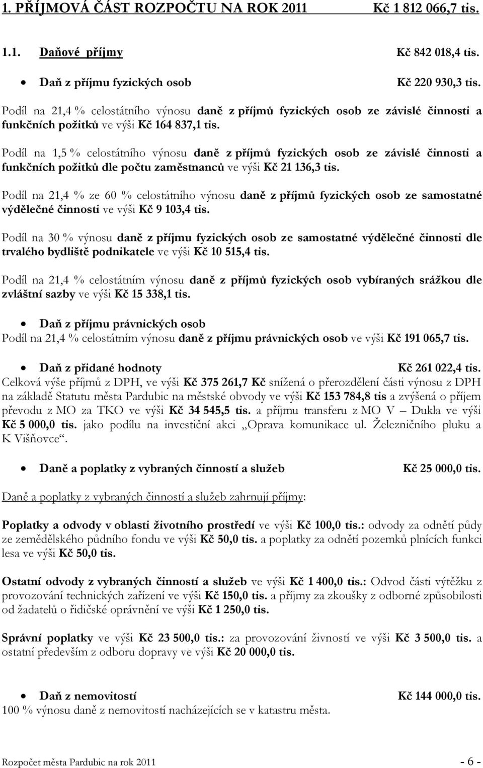 Podíl na 1,5 % celostátního výnosu daně z příjmů fyzických osob ze závislé činnosti a funkčních požitků dle počtu zaměstnanců ve výši Kč 21 136,3 tis.