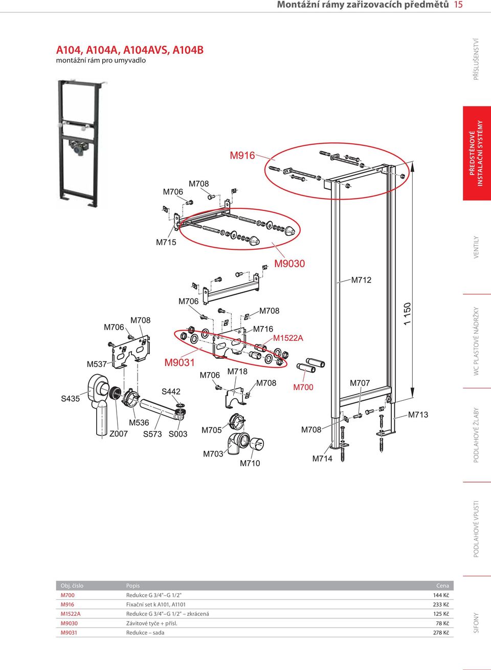 k A101, A1101 233 Kč M1522A Redukce G 3/4" G 1/2" zkrácená 125 Kč M9030 Závitové tyče + přísl.