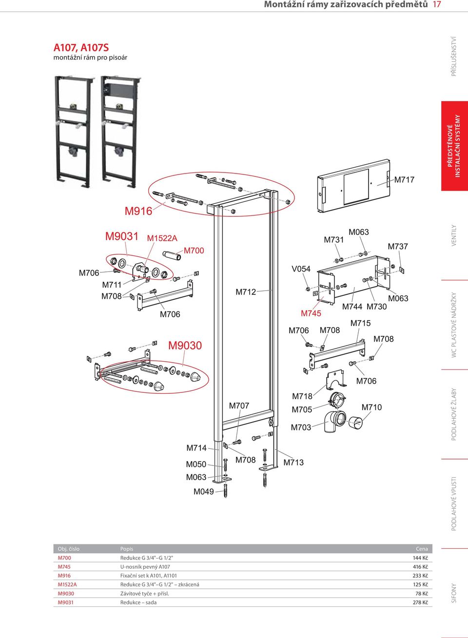 Fixační set k A101, A1101 233 Kč M1522A Redukce G 3/4" G 1/2" zkrácená 125 Kč M9030 Závitové tyče +