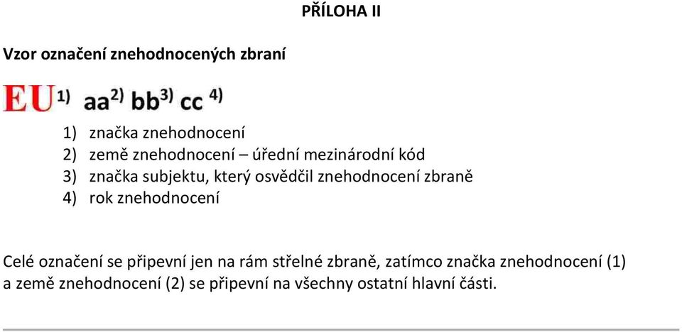 zbraně 4) rok znehodnocení Celé označení se připevní jen na rám střelné zbraně,