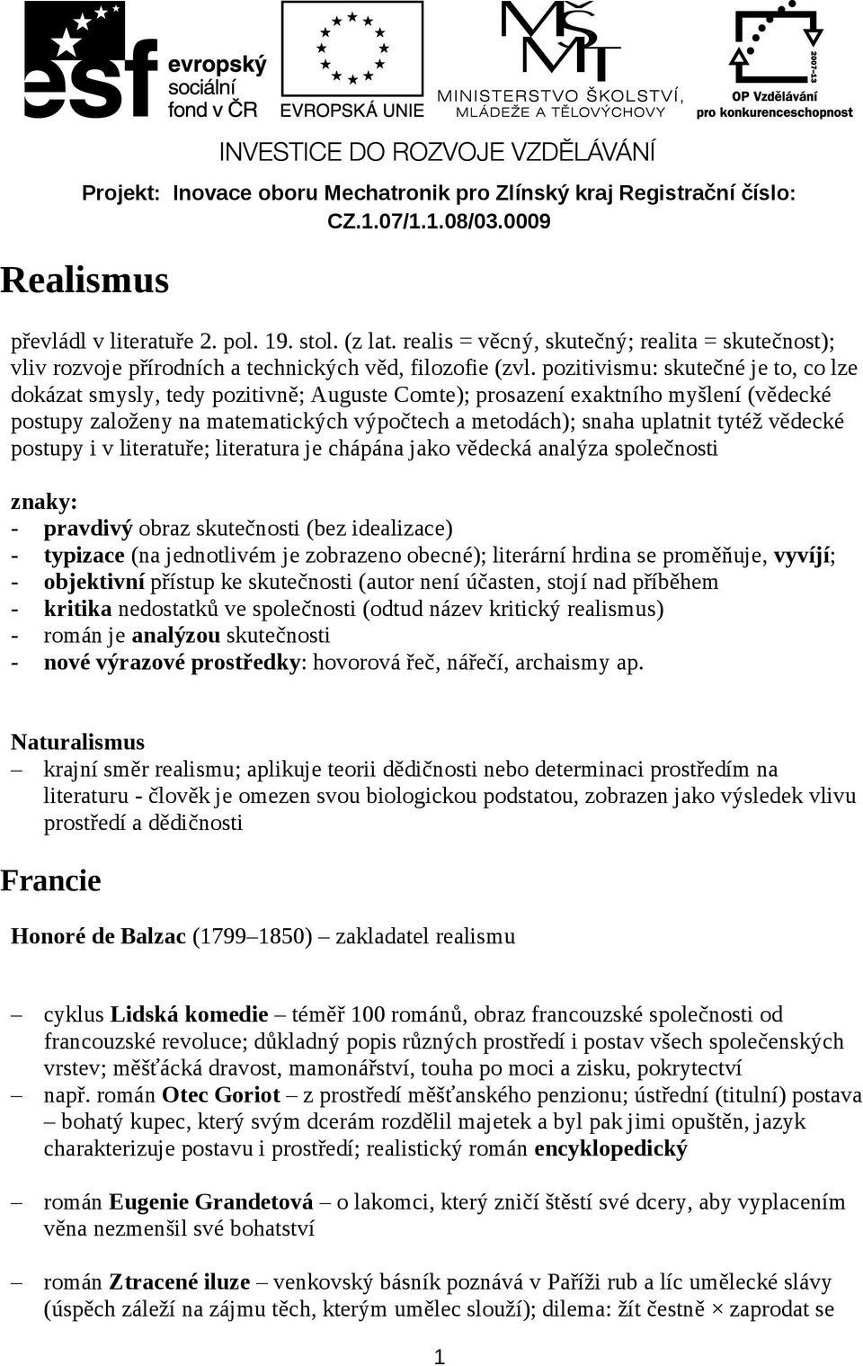 pozitivismu: skutečné je to, co lze dokázat smysly, tedy pozitivně; Auguste Comte); prosazení exaktního myšlení (vědecké postupy založeny na matematických výpočtech a metodách); snaha uplatnit tytéž