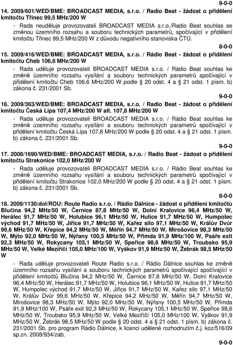 15. 2009/416/WED/BME: BROADCAST MEDIA, s.r.o.