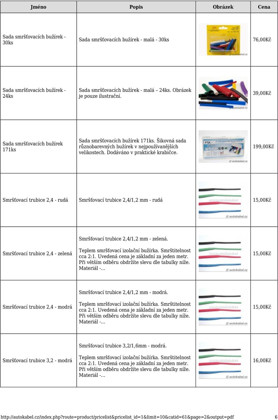 19 Smršťovací trubice 2,4 - rudá Smršťovací trubice 2,4/1,2 mm - rudá 15,00Kč Smršťovací trubice 2,4/1,2 mm - zelená.