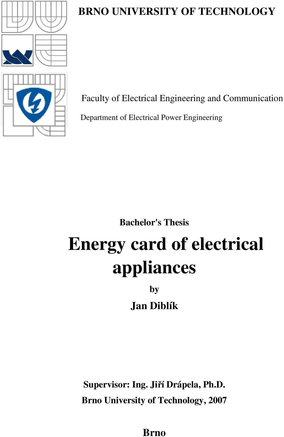 Thesis Energy card of electrical appliances by Jan Diblík