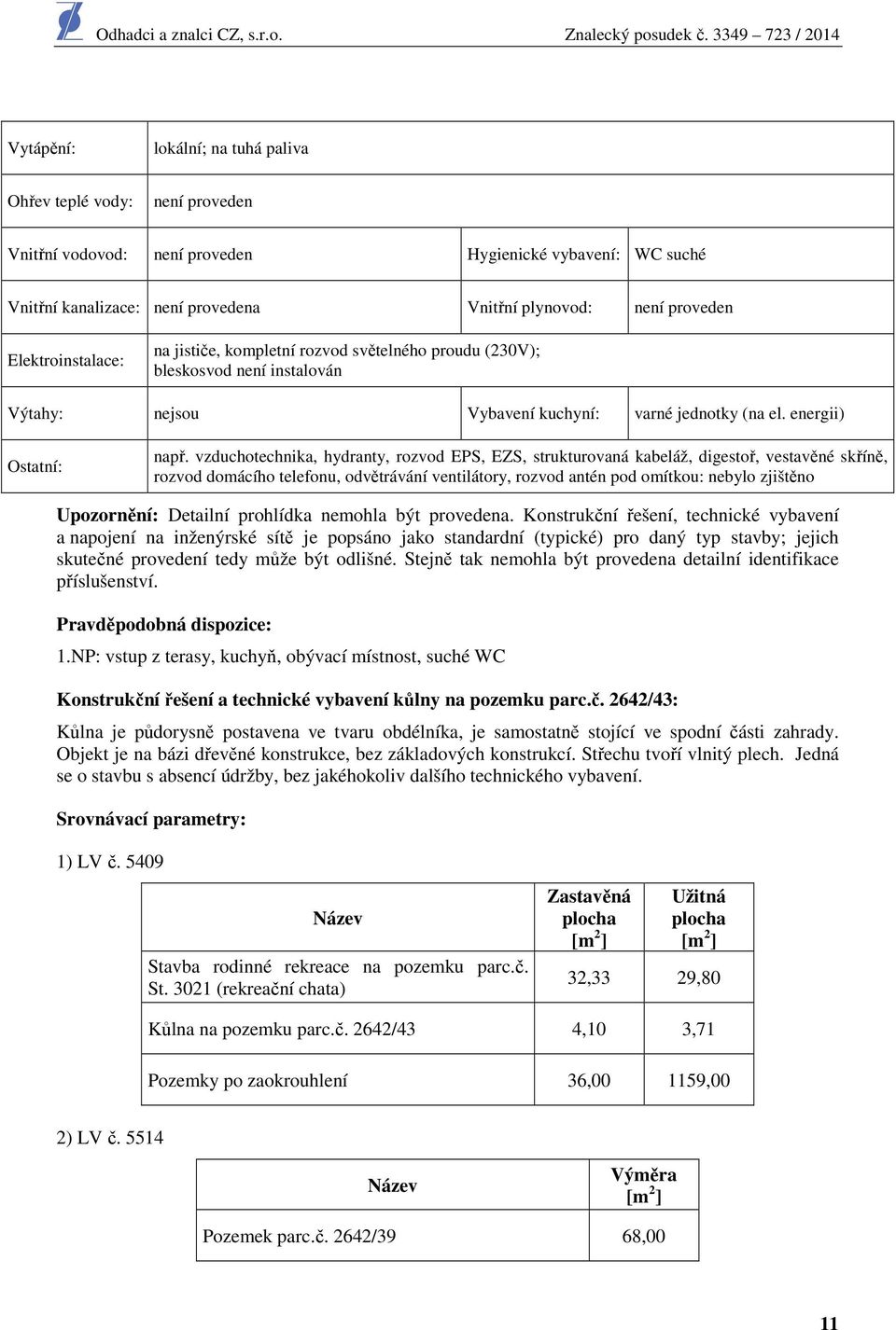vzduchotechnika, hydranty, rozvod EPS, EZS, strukturovaná kabeláž, digestoř, vestavěné skříně, rozvod domácího telefonu, odvětrávání ventilátory, rozvod antén pod omítkou: nebylo zjištěno Upozornění: