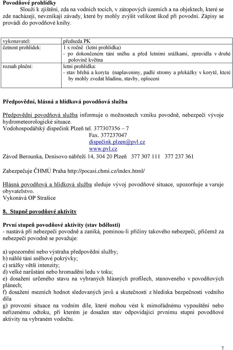 vykonavatel: četnost prohlídek: rozsah plnění: předseda PK 1 x ročně (letní prohlídka) - po dokončeném tání sněhu a před letními srážkami, zpravidla v druhé polovině května letní prohlídka: - stav
