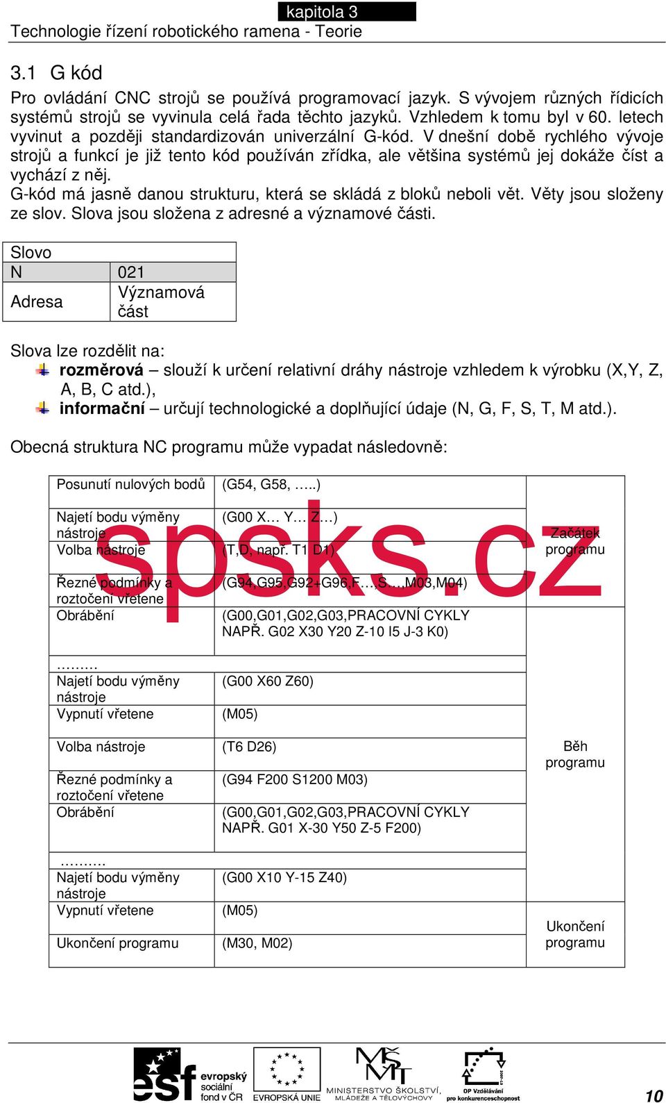 V dnešní době rychlého vývoje strojů a funkcí je již tento kód používán zřídka, ale většina systémů jej dokáže číst a vychází z něj. G-kód má jasně danou strukturu, která se skládá z bloků neboli vět.