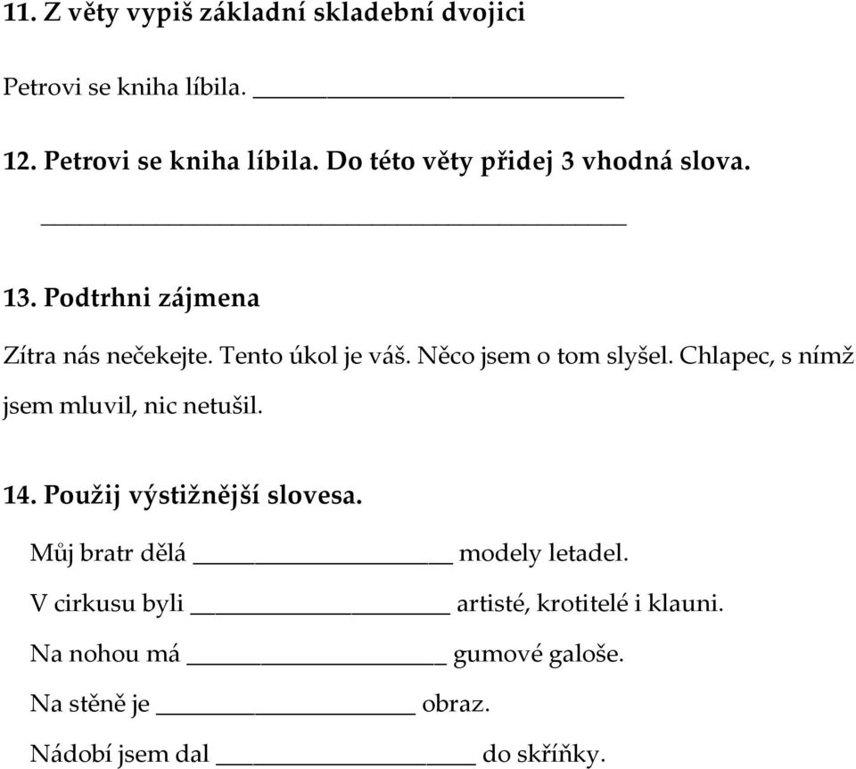 Chlapec, s nímž jsem mluvil, nic netušil. 14. Použij výstižnější slovesa. Můj bratr dělá modely letadel.