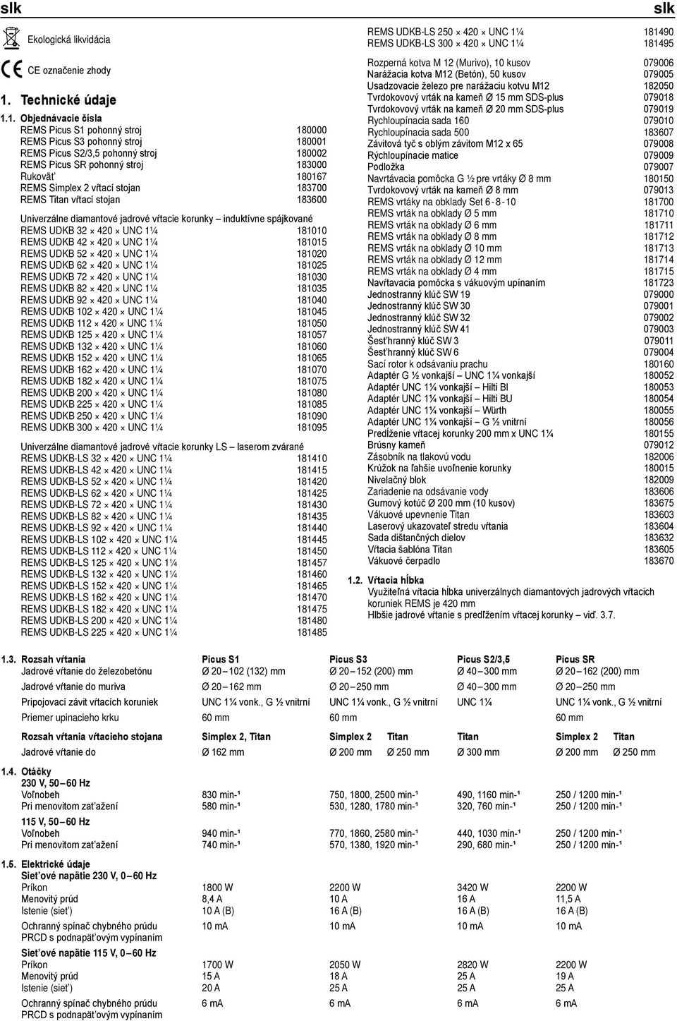 1. Objednávacie čísla REMS Picus S1 pohonný stroj 180000 REMS Picus S3 pohonný stroj 180001 REMS Picus S2/3,5 pohonný stroj 180002 REMS Picus SR pohonný stroj 183000 Rukovät 180167 REMS Simplex 2