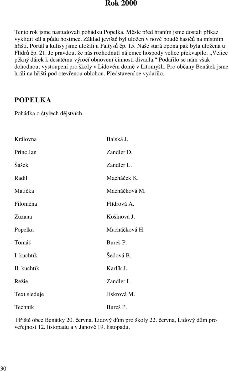 Velice pěkný dárek k desátému výročí obnovení činnosti divadla. Podařilo se nám však dohodnout vystoupení pro školy v Lidovém domě v Litomyšli.