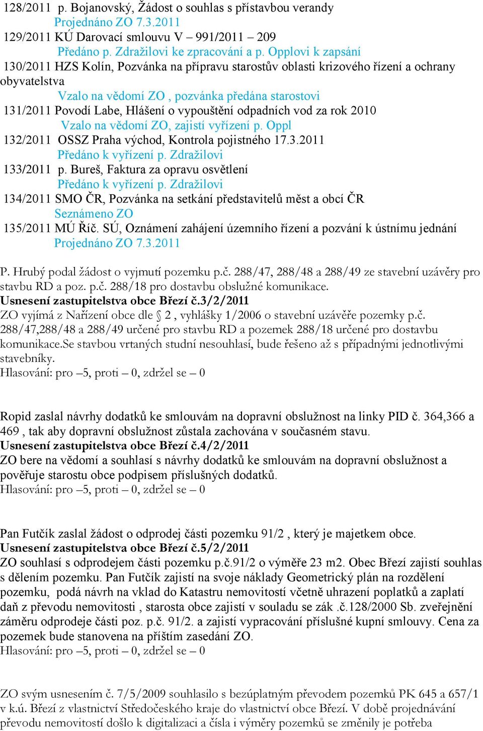 vod za rok 2010, zajistí vyřízení p. Oppl 132/2011 OSSZ Praha východ, Kontrola pojistného 17.3.2011 Předáno k vyřízení p. Zdraţilovi 133/2011 p.